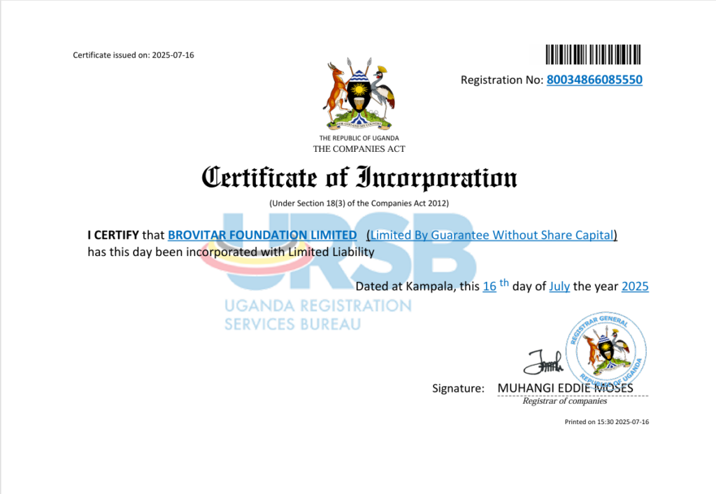 brovitar certificate of incooparetion.